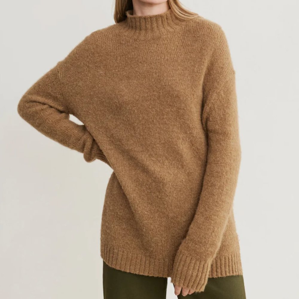 Alpaca Mockneck Pullover in Tan